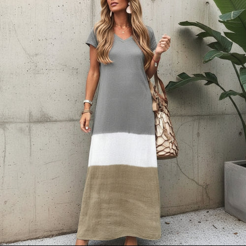 Boho Beach Hut Maxi Dress, Plus Size Dress Boho Casual Multi-Colored Maxi Dress Gray / S