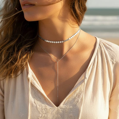 Boho Beach Hut Necklace, Silver Necklace Choker Necklace Silver / One Size