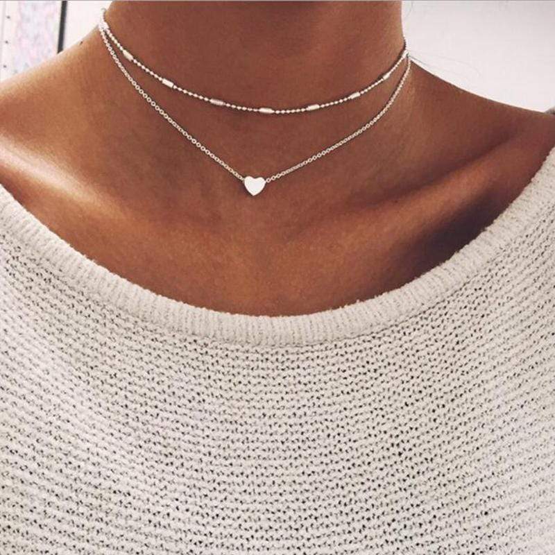 Boho Beach Hut Necklace Silver / One Size Heart Necklace