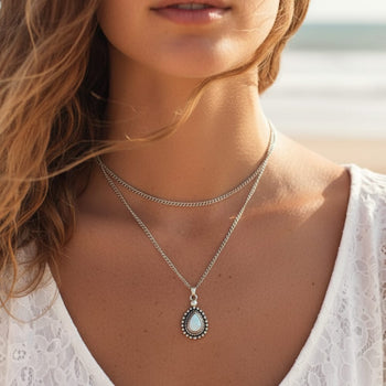 Boho Beach Hut Necklaces Bohemian Crescent Water Drop Necklace Silver / One Size