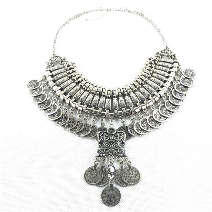 Boho Beach Hut Necklaces Long Silver Coin Necklace Silver / One Size