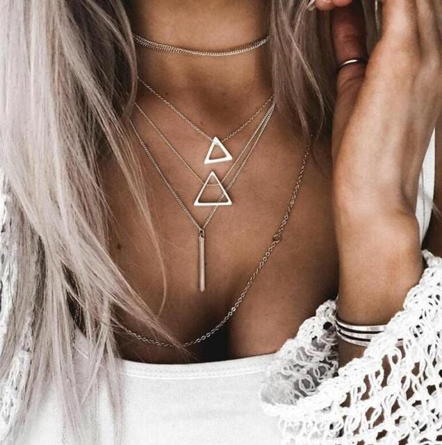 Boho Beach Hut Necklaces, Silver Necklace, Multilayered necklace Silver / One Size Silver MultiLayer Chain Necklace
