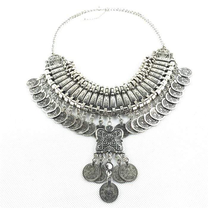 Boho Beach Hut Necklaces Silver / One Size Long Silver Coin Necklace