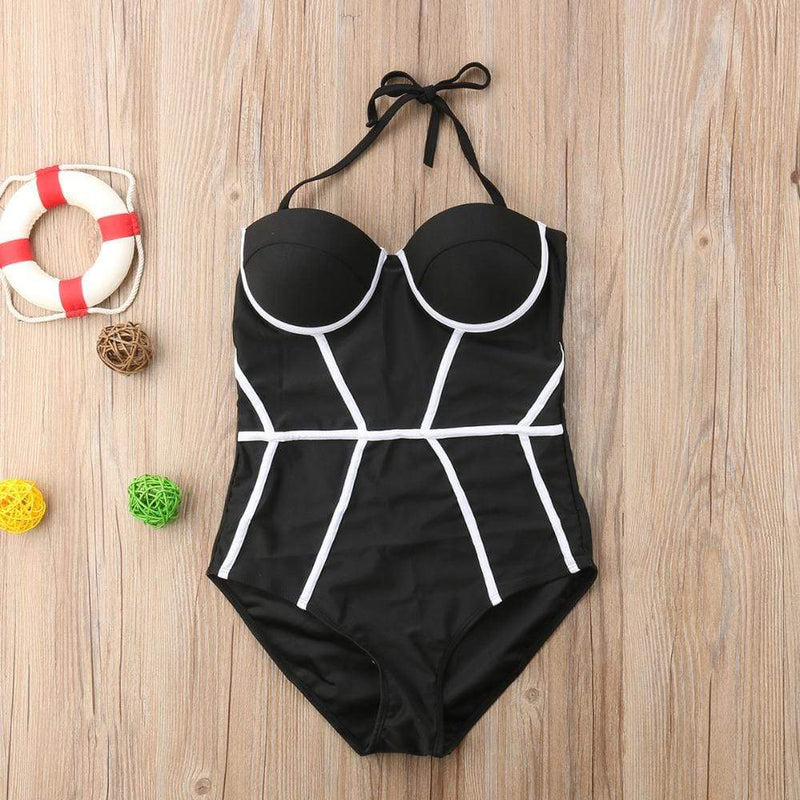 Boho Beach Hut One Piece Swimsuit, Swimsuit, Swimwear Black & White One Piece Swimsuit