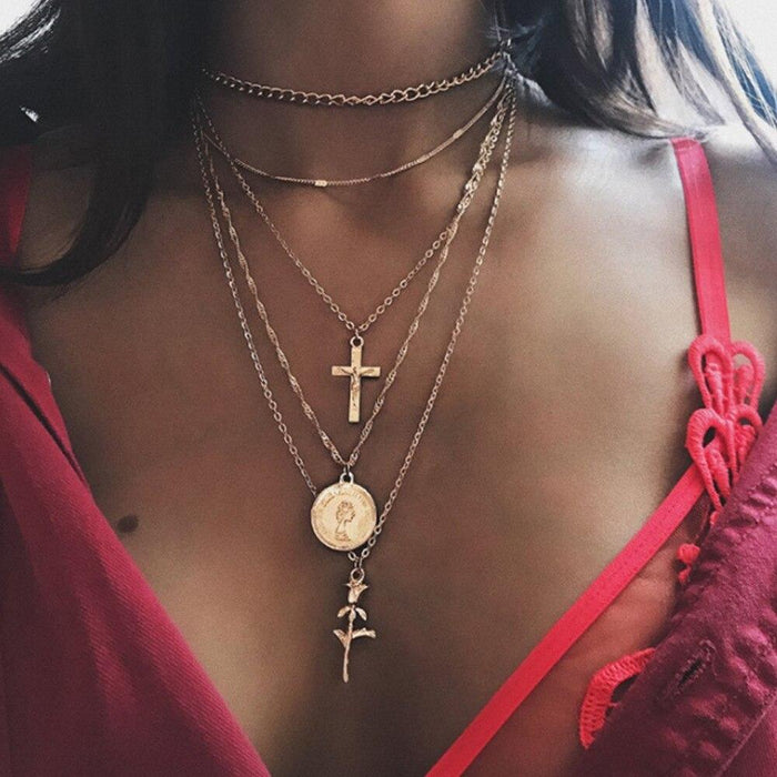 Boho Beach Hut Pendant Necklaces Bohemian Cross Pendant Necklace Gold / One Size