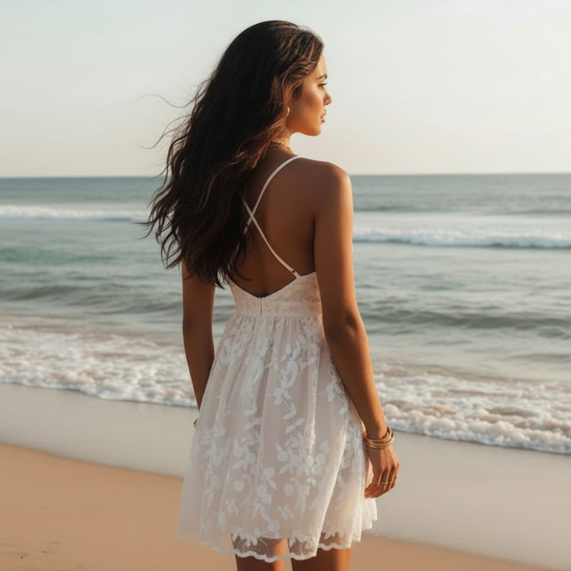 Sleeveless Lace Boho Mini Dress White V-Neck Summer Dress in White | Women's Boho Fashion | XL | Synthetic, Acrylic, Cotton, Polyester Female Adults Sleeveless Lace Boho Mini Dress White V-Neck Summer Dress in White | Women's Boho Fashion | XL | Synthetic, Acrylic, Cotton, Polyester Female Adults