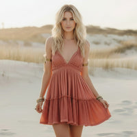 Mini Dress Lace V-Neck White Cotton