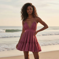 Mini Dress Lace V-Neck White Cotton