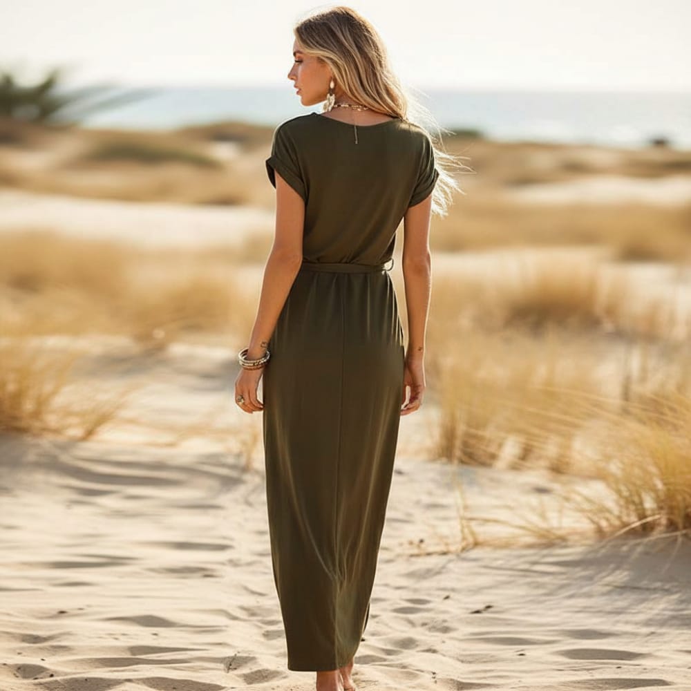 Split Long Boho Maxi Dress Layered Skirt, Square Neck & Waist Sash Boho Beach Hut Split Long Boho Maxi Dress Layered Skirt, Square Neck & Waist Sash Boho Beach Hut