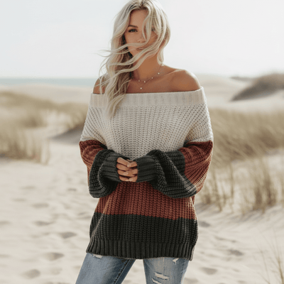 Boho Beach Hut Pullovers, Sweater, Knit Sweater, Boho Sweater Large Striped Bohemian Sweater