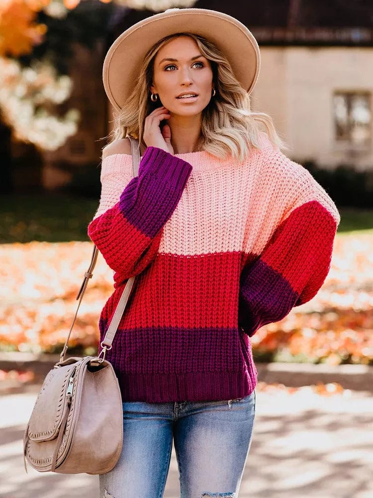 Boho Beach Hut Pullovers, Sweater, Knit Sweater, Boho Sweater Large Striped Bohemian Sweater Red / S