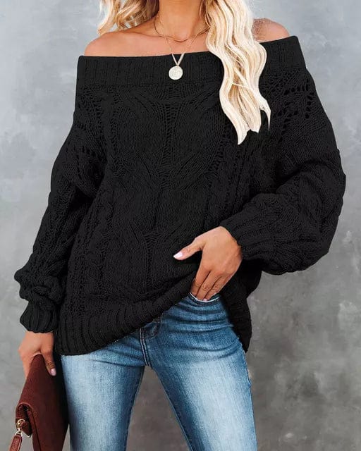 Boho Beach Hut Pullovers, Sweater, Knit Sweater, Boho Sweater Sexy Off Shoulder Sweater Black / S