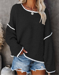 Boho Beach Hut Pullovers, Sweater, Knit Sweater, Long Sleeve Black / S Bohemian Oversized Casual Pullover Sweater