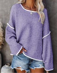 Boho Beach Hut Pullovers, Sweater, Knit Sweater, Long Sleeve Purple / S Bohemian Oversized Casual Pullover Sweater