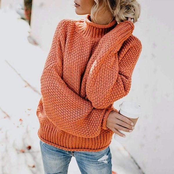 Boho Beach Hut Pullovers, Sweater, Knit Sweater Orange / S Knit Loose Pullover Fashion Sweater