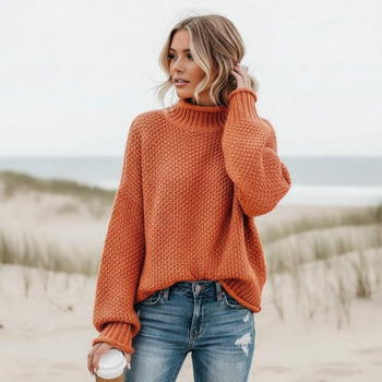Boho Beach Hut Pullovers, Sweater, Knit Sweater Orange / S Knit Loose Pullover Fashion Sweater