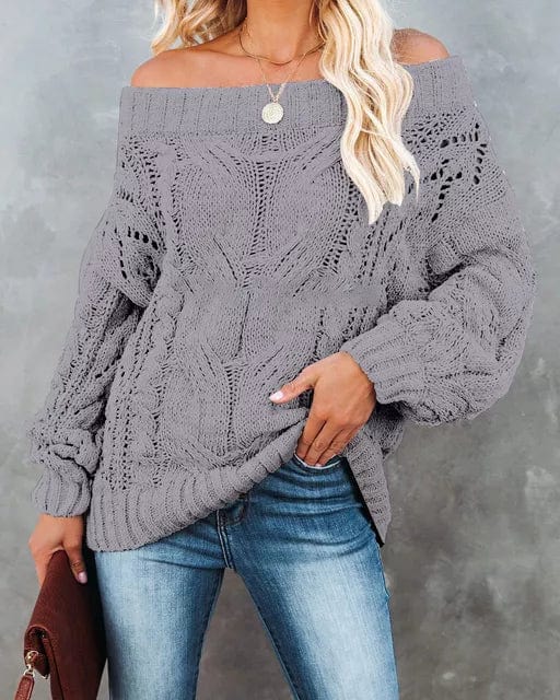 FITSHINLING Official Store Pullovers, Sweater, Knit Sweater Sexy Off Shoulder Sweater