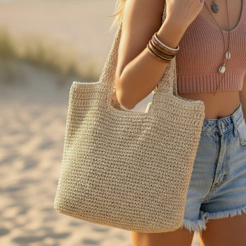 Boho Beach Hut Purse, Tote Boho Woven Beach Tote Bag Beige / One Size