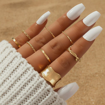 Boho Beach Hut Rings, Ring Set 8 Pc Bohemian Style Gold Ring Set 4-8 / Gold