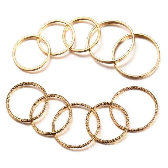 Boho Beach Hut Rings, Ring Set Gold Knuckle Ring Set Gold / 4-8