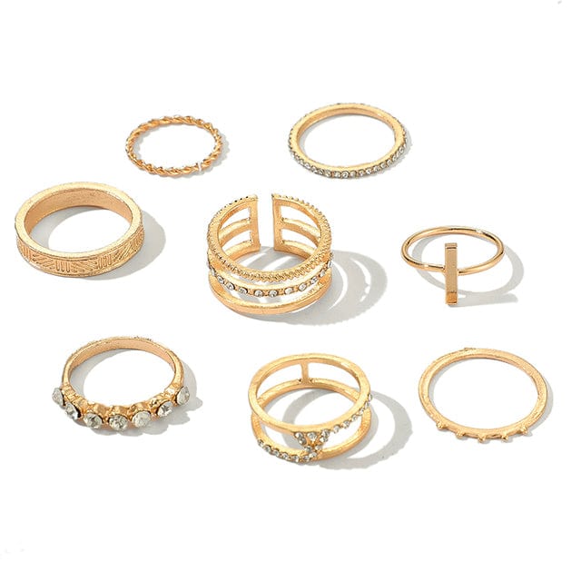 Boho Beach Hut Rings, Ring sets, gold rings, diamond rings Gold / Sizes 5 - 7.5 Bohemian Gold 8 Piece Ring Set