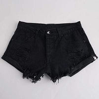 Boho Beach Hut Shorts Black / S Vintage Ripped Fringe Denim Shorts