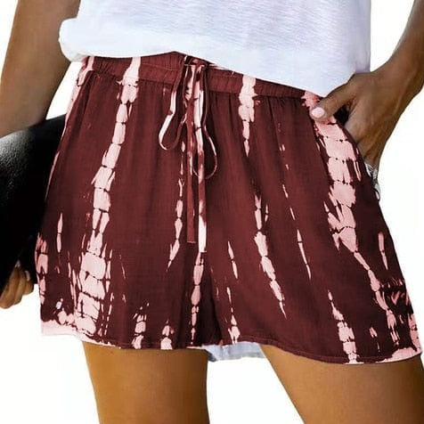 Boho Beach Hut Shorts Boho Casual Beach Shorts Red / S