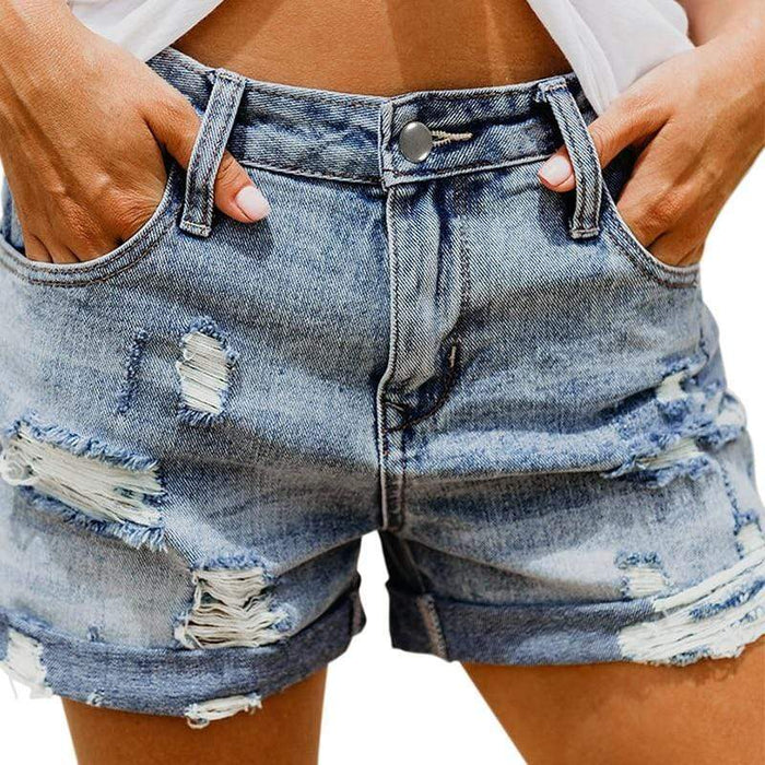 Boho Beach Hut Shorts, Denim Shorts Boyfriend Style Distressed Denim Shorts