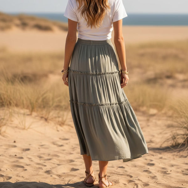 Boho Beach Hut Skirt, maxi skirt Bohemian Ruffle Maxi Skirt