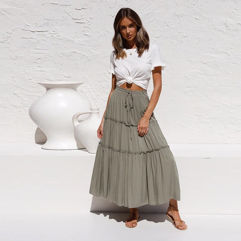 Boho Beach Hut Skirt, maxi skirt Bohemian Ruffle Maxi Skirt