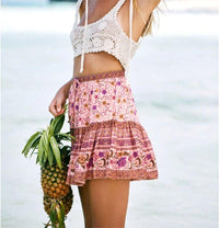 Boho Beach Hut Skirts Boho Vintage Floral Print Mini Skirt
