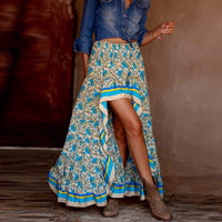 Boho Beach Hut Skirts, Maxi Skirts Blue / S Boho Floral Maxi Skirt