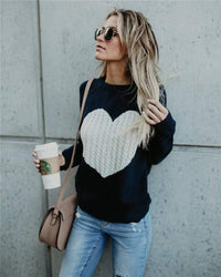 Boho Beach Hut Sweater Black/White Heart / S Heart Patchwork Knit Sweater