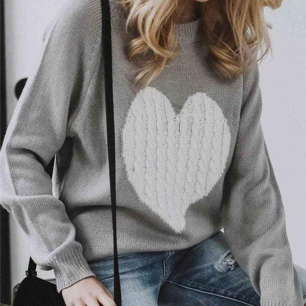 Boho Beach Hut Sweater Gray / S Heart Patchwork Knit Sweater