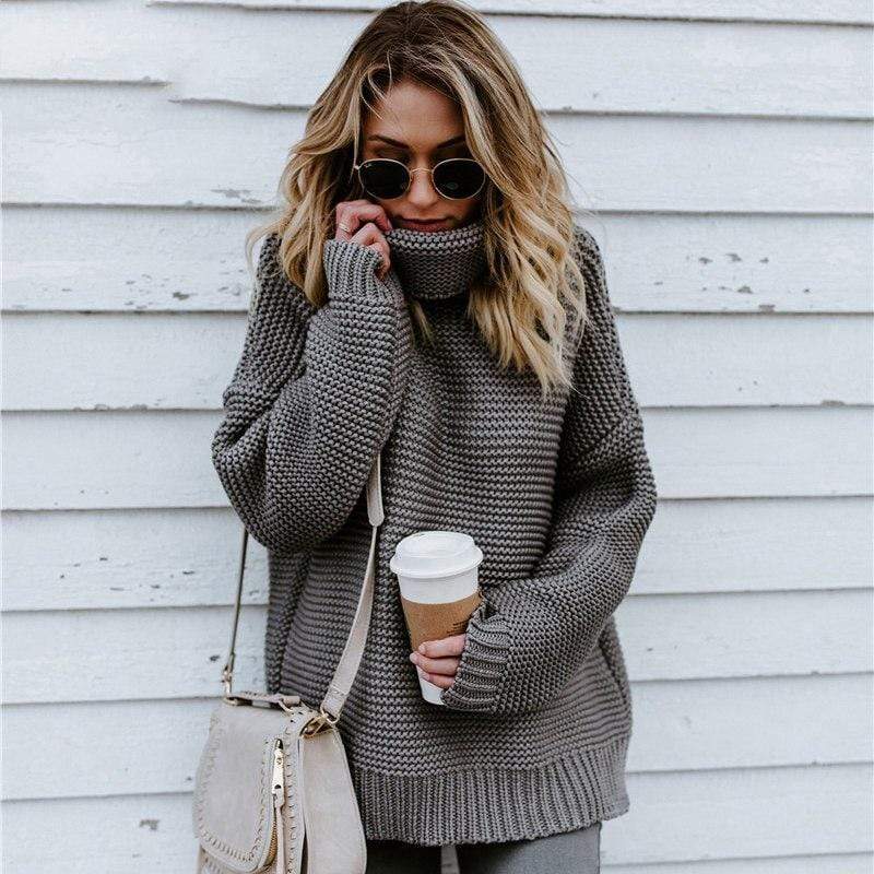 Boho Beach Hut Sweater Gray / S Knit Turtleneck Pullover Sweater