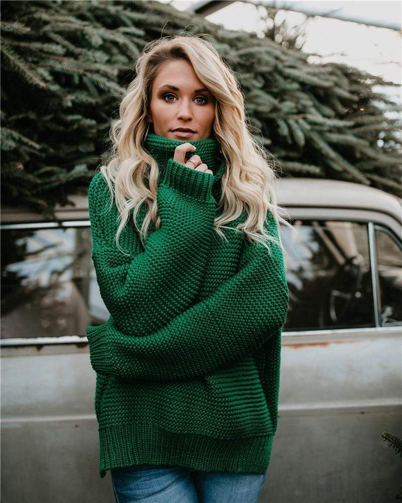 Boho Beach Hut Sweater Green / S Knit Turtleneck Pullover Sweater