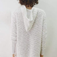 Boho Beach Hut Sweater White Knit Hooded Sweater
