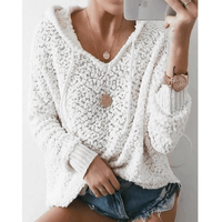 Boho Beach Hut Sweater White Knit Hooded Sweater