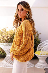Boho Beach Hut Sweater Yellow V Neck Knit Sweater