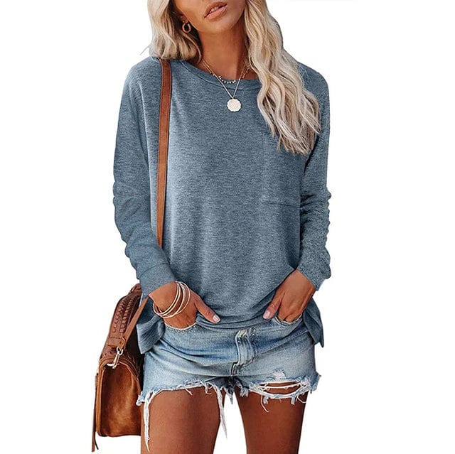 Boho Beach Hut T-Shirts, Long Sleeve Shirt, Plus size long sleeve Casual Long Sleeve Shirt with Pocket Blue / S