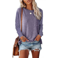 Boho Beach Hut T-Shirts, Long Sleeve Shirt, Plus size long sleeve Casual Long Sleeve Shirt with Pocket Purple / M