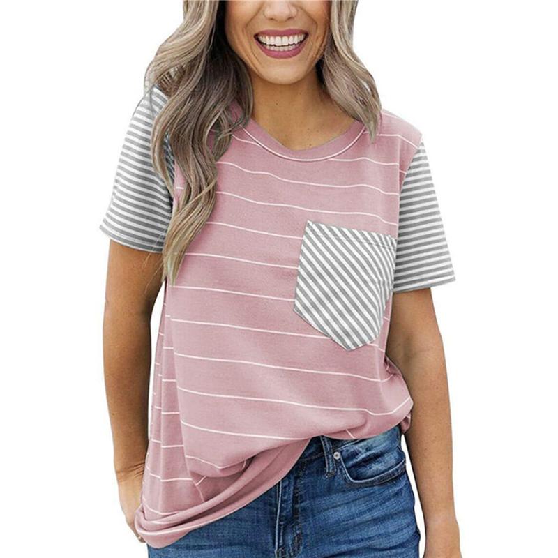 Boho Beach Hut T-Shirts Pink / S Stripe Short Sleeve T-Shirt Women