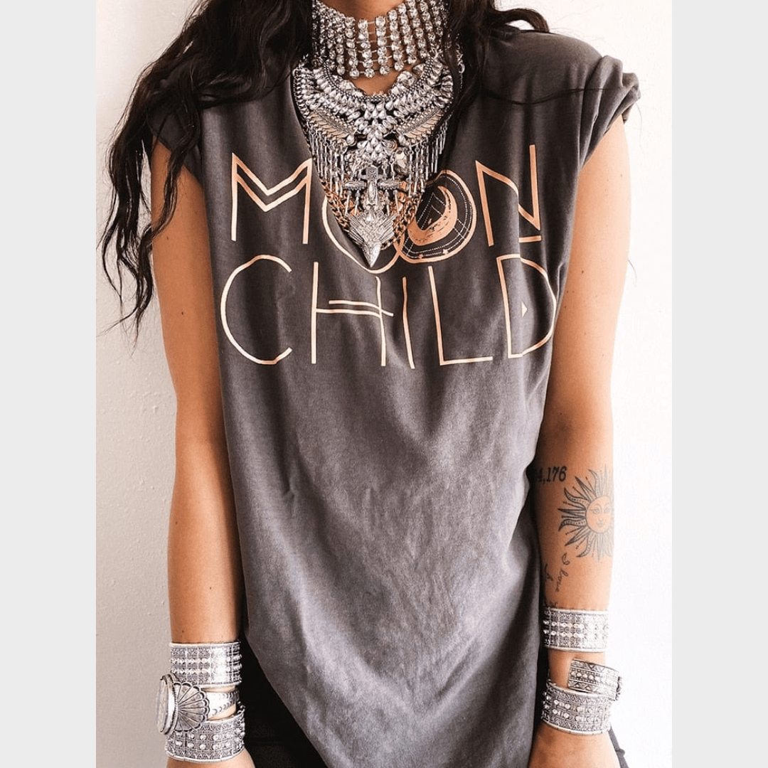 Boho Graphic T Shirt Moon Child Print Boho Beach Hut