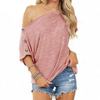 Boho Beach Hut T-Shirts, Tops, Short Sleeve, Tee shirt, T-shirt, Off Shoulder Top Pink / S Casual Short Sleeve Off Shoulder Tee Shirt