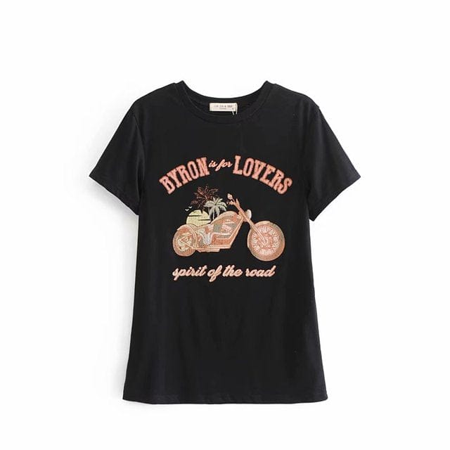 Boho Beach Hut T-Shirts, Vintage Print Top, Shirt, Short Sleeve Shirt, Black Top Byron is for Lovers Short Sleeve Top