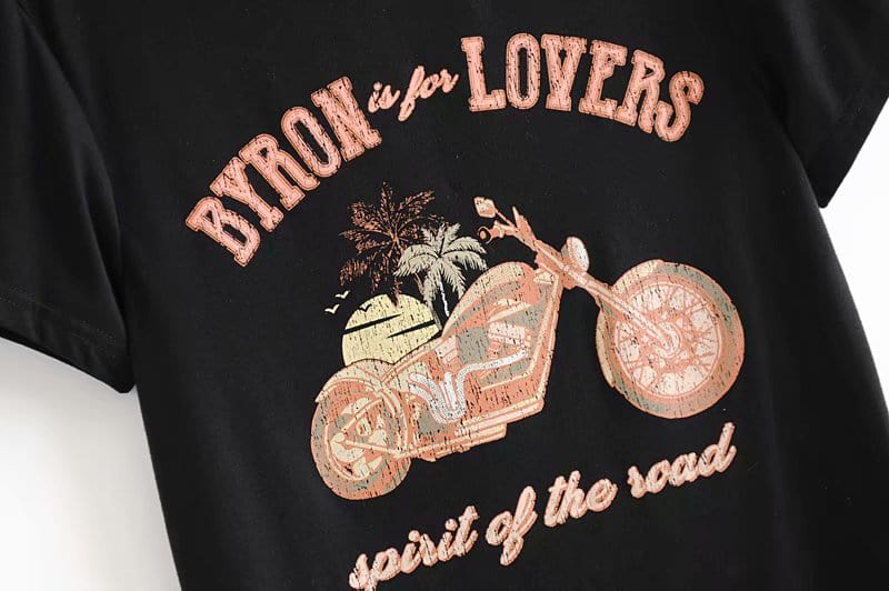 Boho Beach Hut T-Shirts, Vintage Print Top, Shirt, Short Sleeve Shirt, Black Top Byron is for Lovers Short Sleeve Top