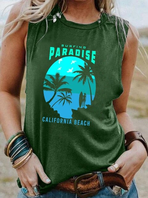 Boho Beach Hut Tank Tops, Plus Size, Sleeveless Green / S Surfing Vintage Graphic Tank Top