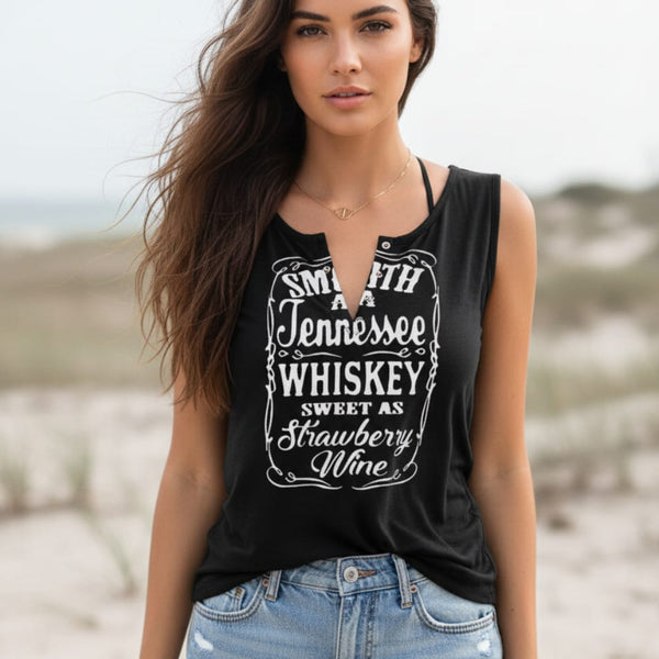 Boho Beach Hut Tank Tops, Shirts, Tops Smooth As Tennessee Whiskey Tank Black / S
