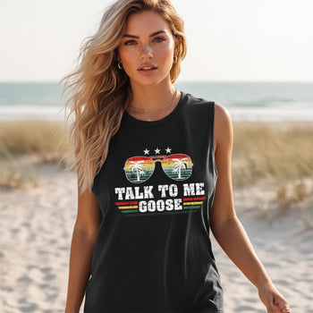 Boho Beach Hut Tank Tops, Sleeveless Shirts Black / S Top Gun Casual Printed Tank Top