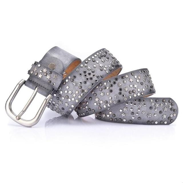 【U LAN】Bohemian Stud Long Leather Belt 40060-jasmyn-100-black-leather